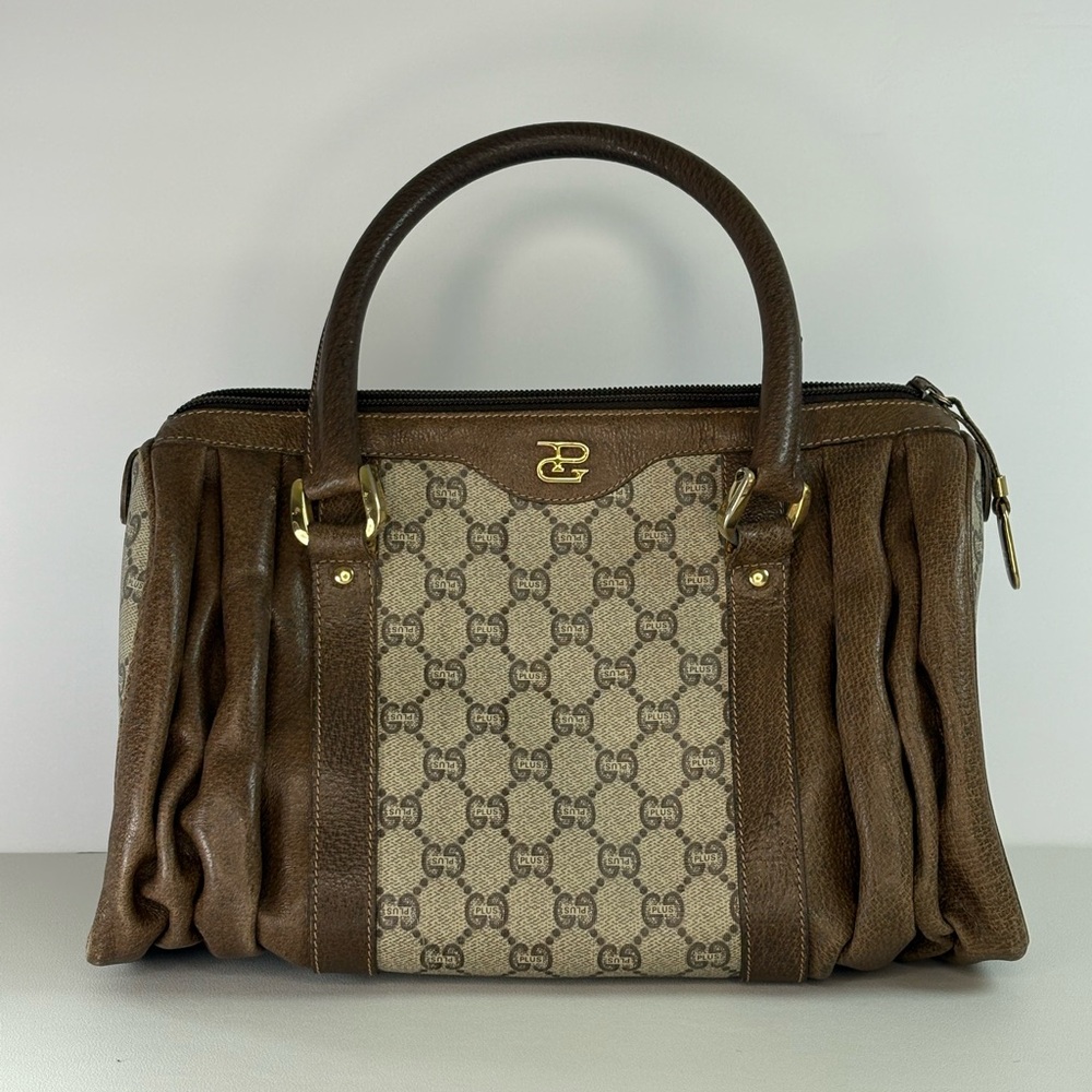 Gucci Plus - Brown and Tan leather - gold hardware - Boston bag